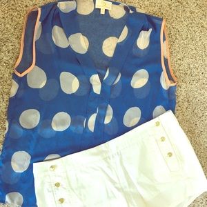 Blue white polka dot blouse